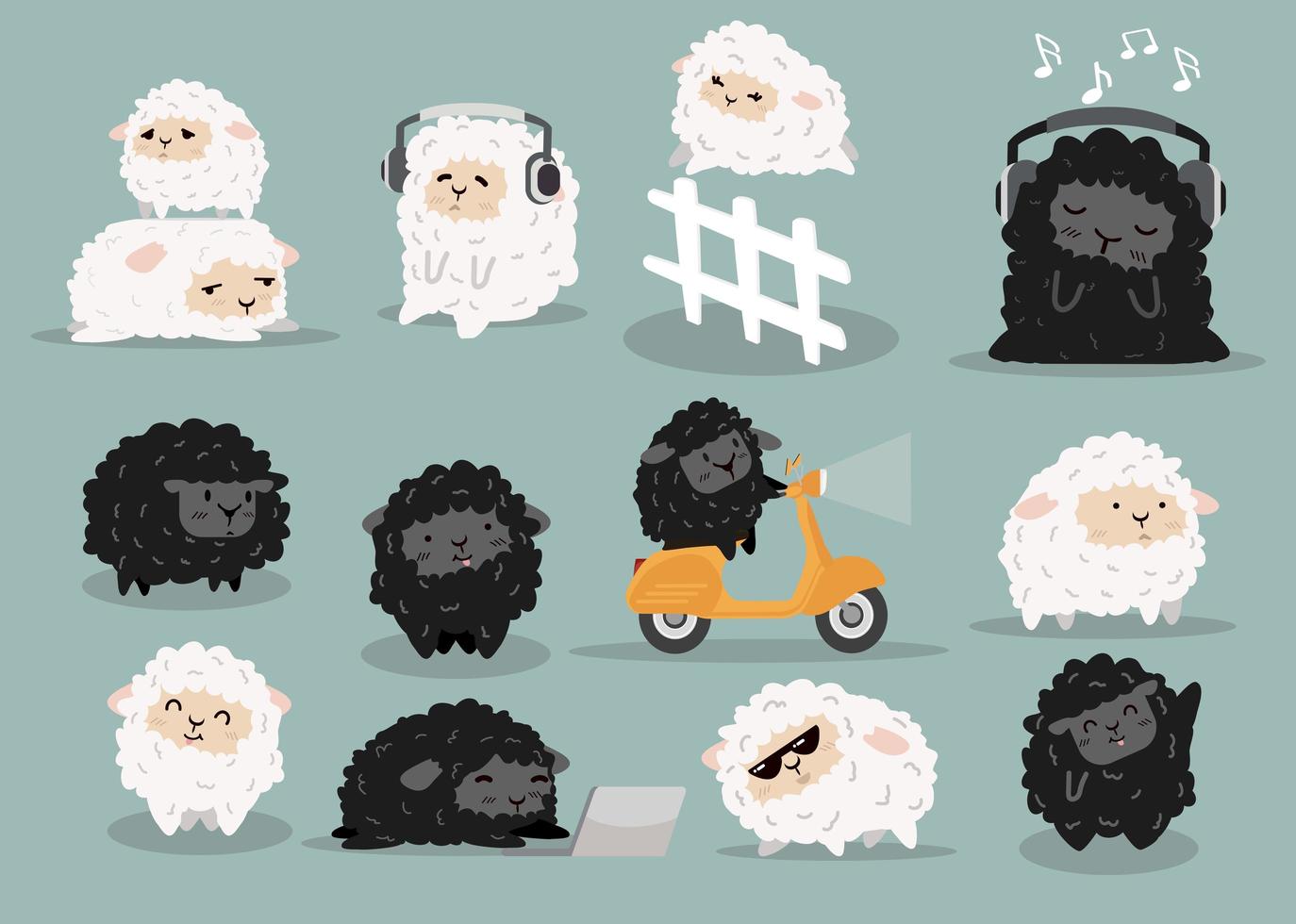 Cute sheeps doing different activities cartoon collection vector