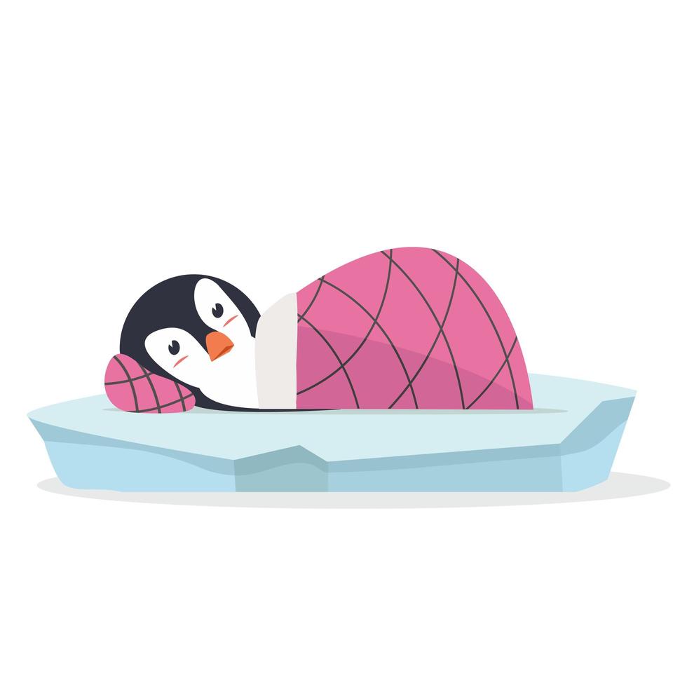 lindo pingüino durmiendo en vector de témpano de hielo