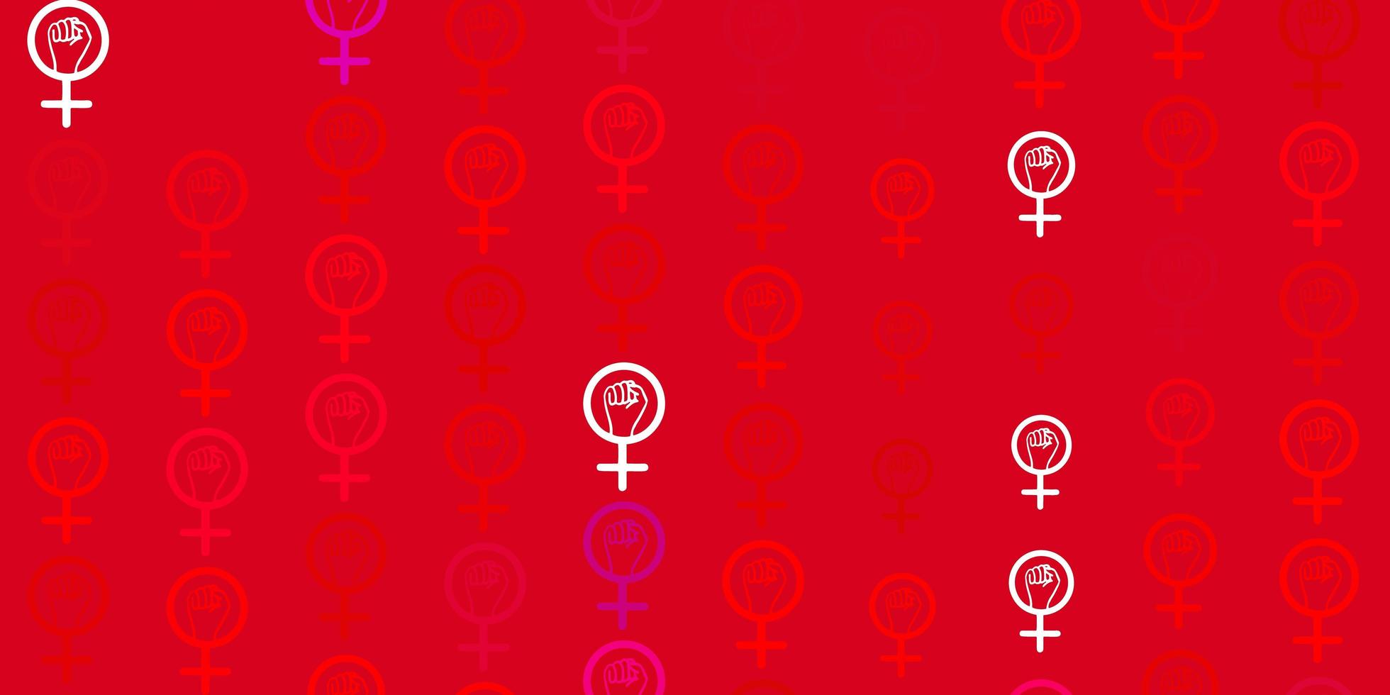 textura de vector violeta claro, rosa con símbolos de derechos de las mujeres.