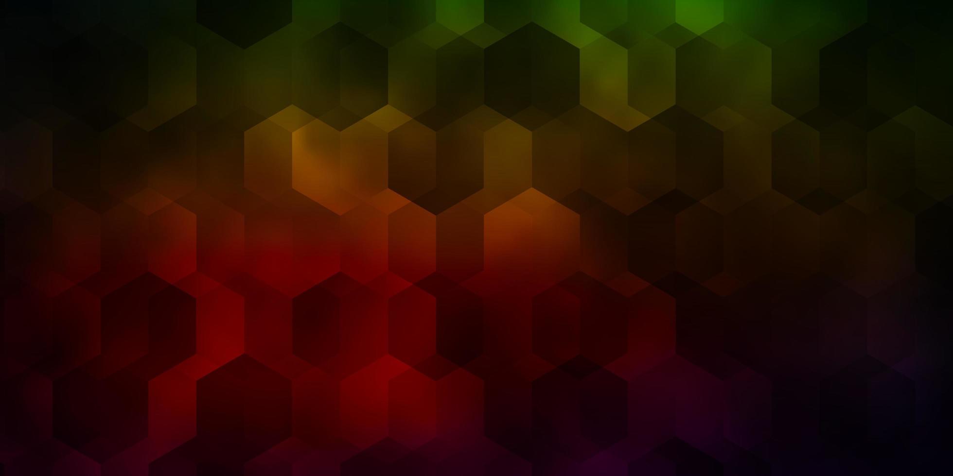 Dark Green, Red vector pattern with colorful hexagons.