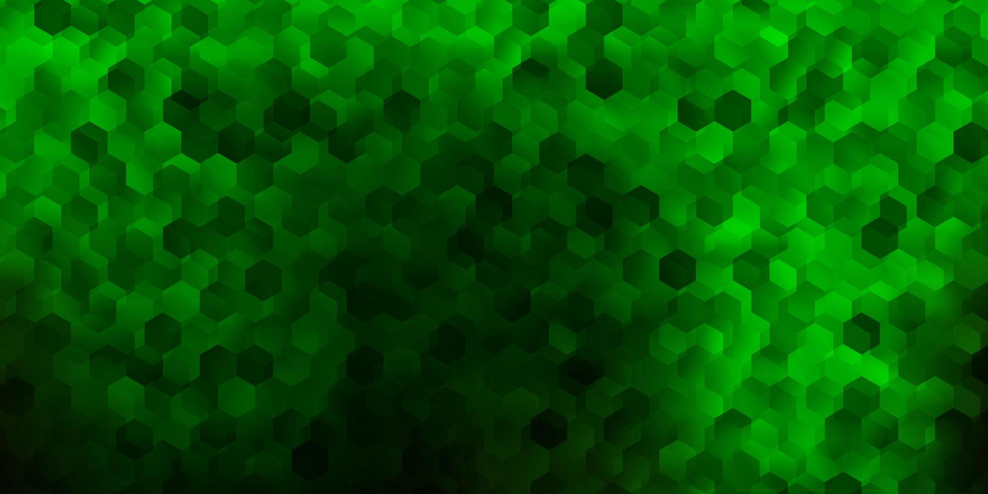 Telón de fondo de vector verde oscuro con un lote de hexágonos.