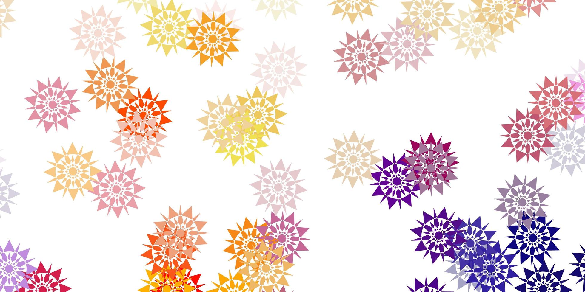 Light pink, yellow vector pattern with colored snowflakes.