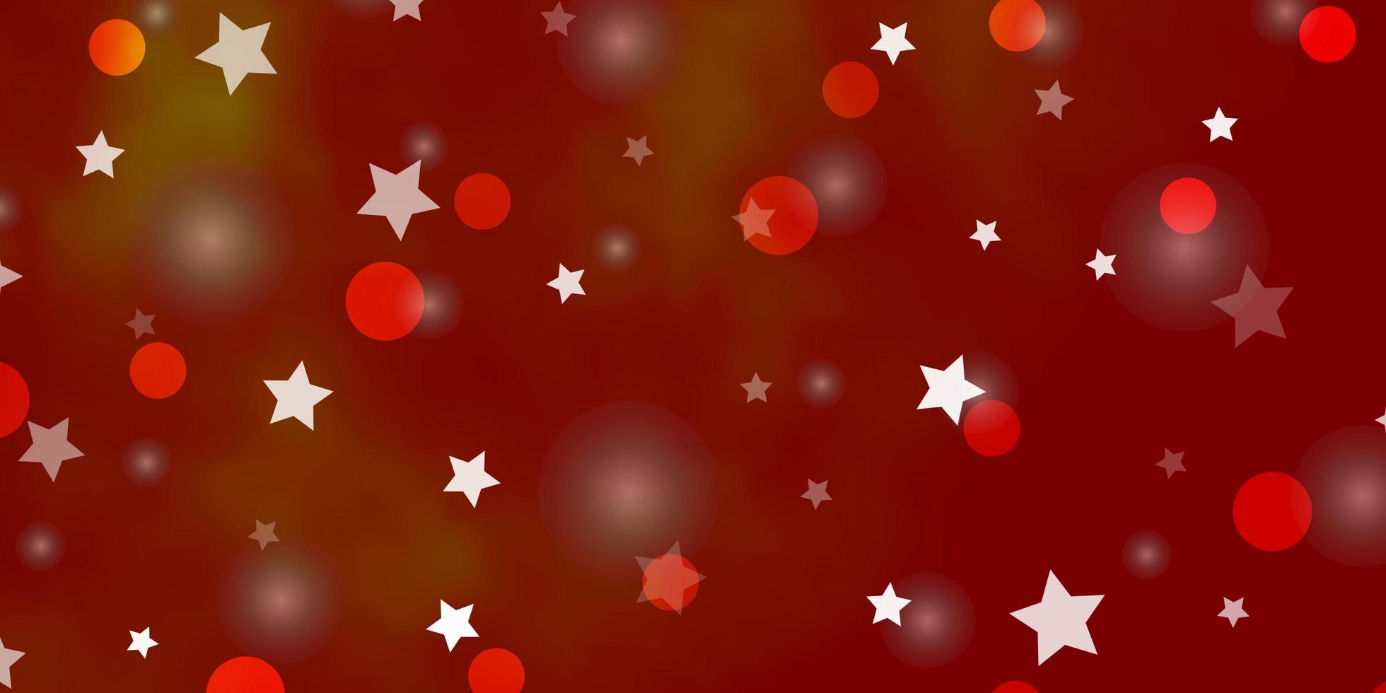 textura de vector naranja claro con círculos, estrellas.