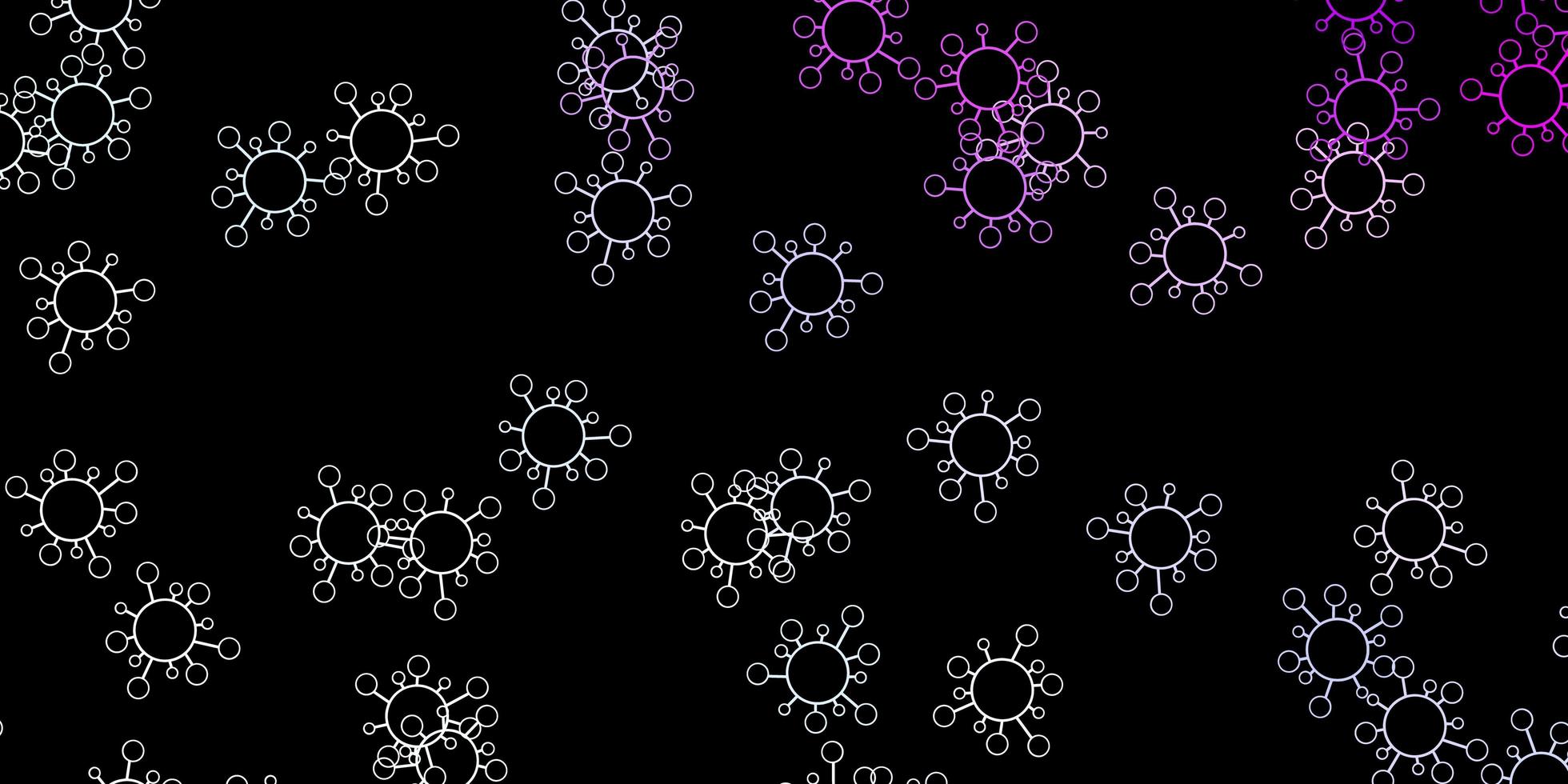 Telón de fondo de vector púrpura oscuro con símbolos de virus.