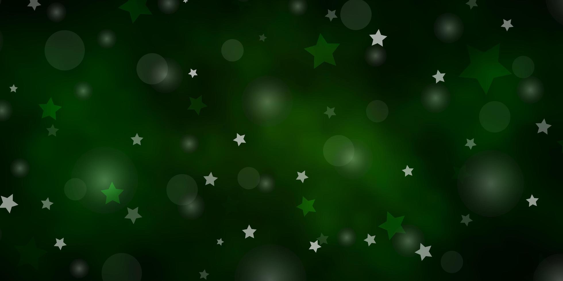 textura de vector verde oscuro con círculos, estrellas.