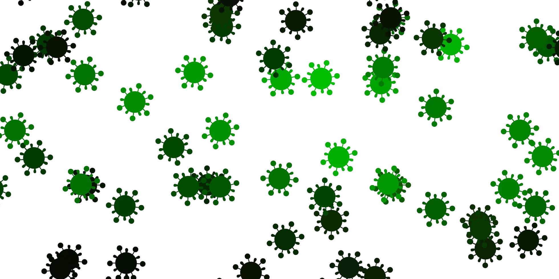 Fondo de vector verde claro con símbolos covid-19.