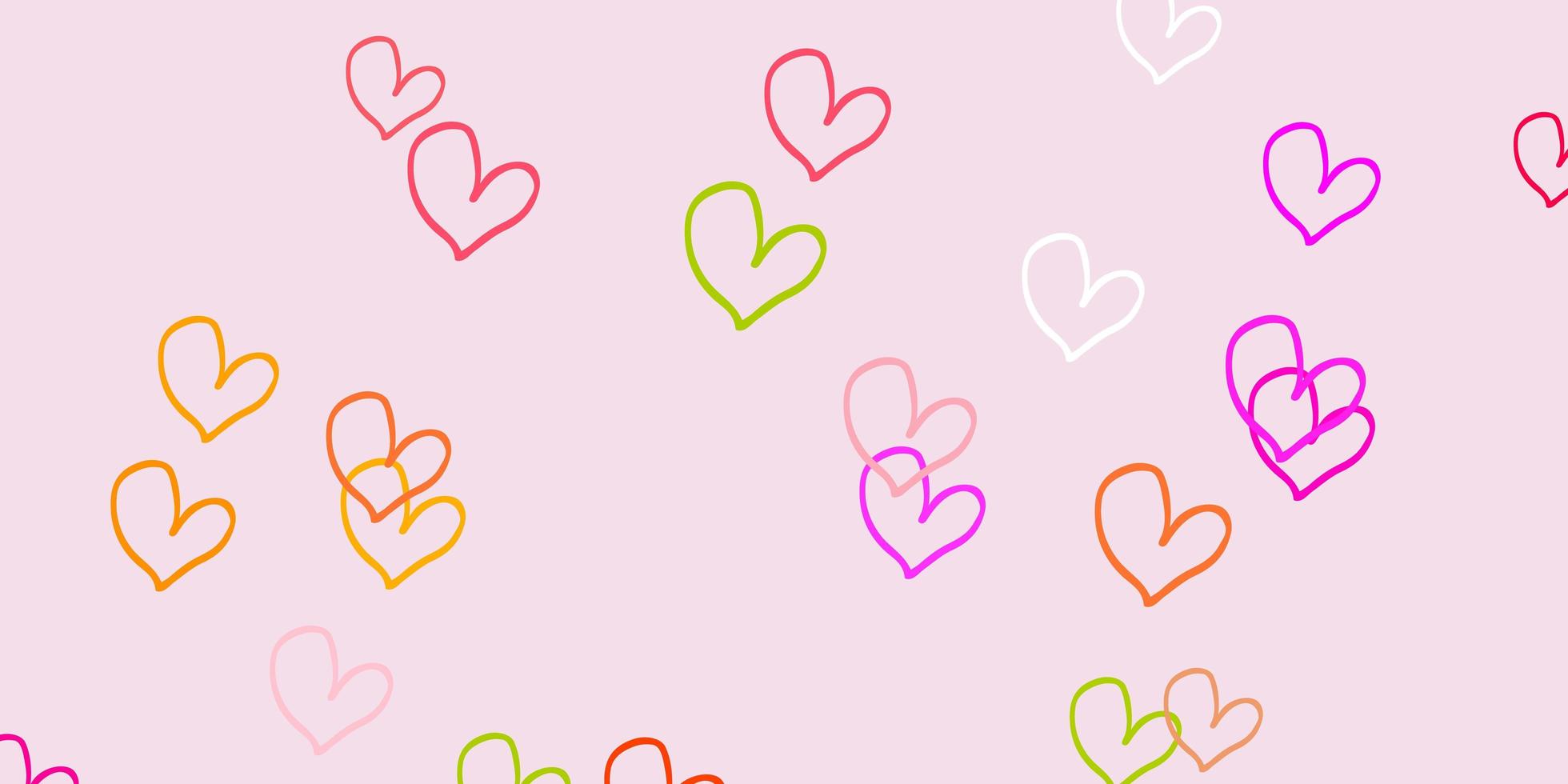 Light Pink, Green vector background with hearts.