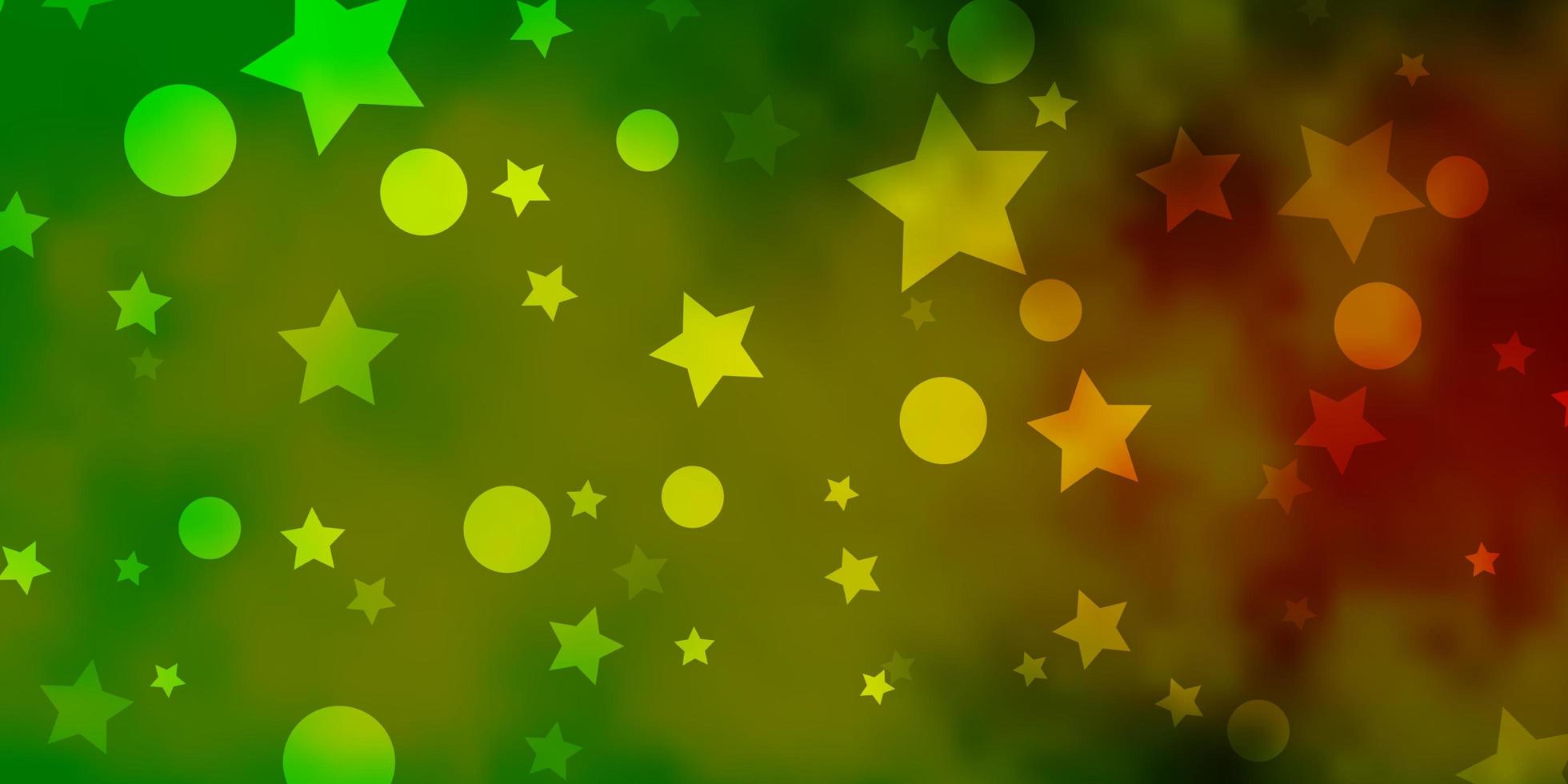 patrón de vector verde claro, amarillo con círculos, estrellas.