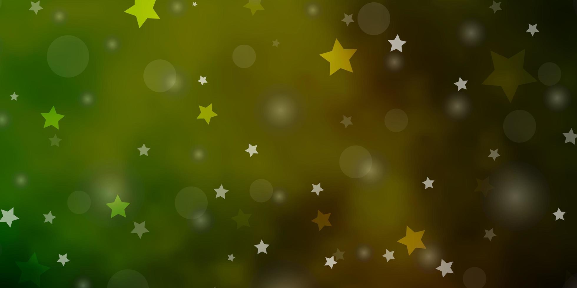 Fondo de vector verde oscuro, amarillo con círculos, estrellas.