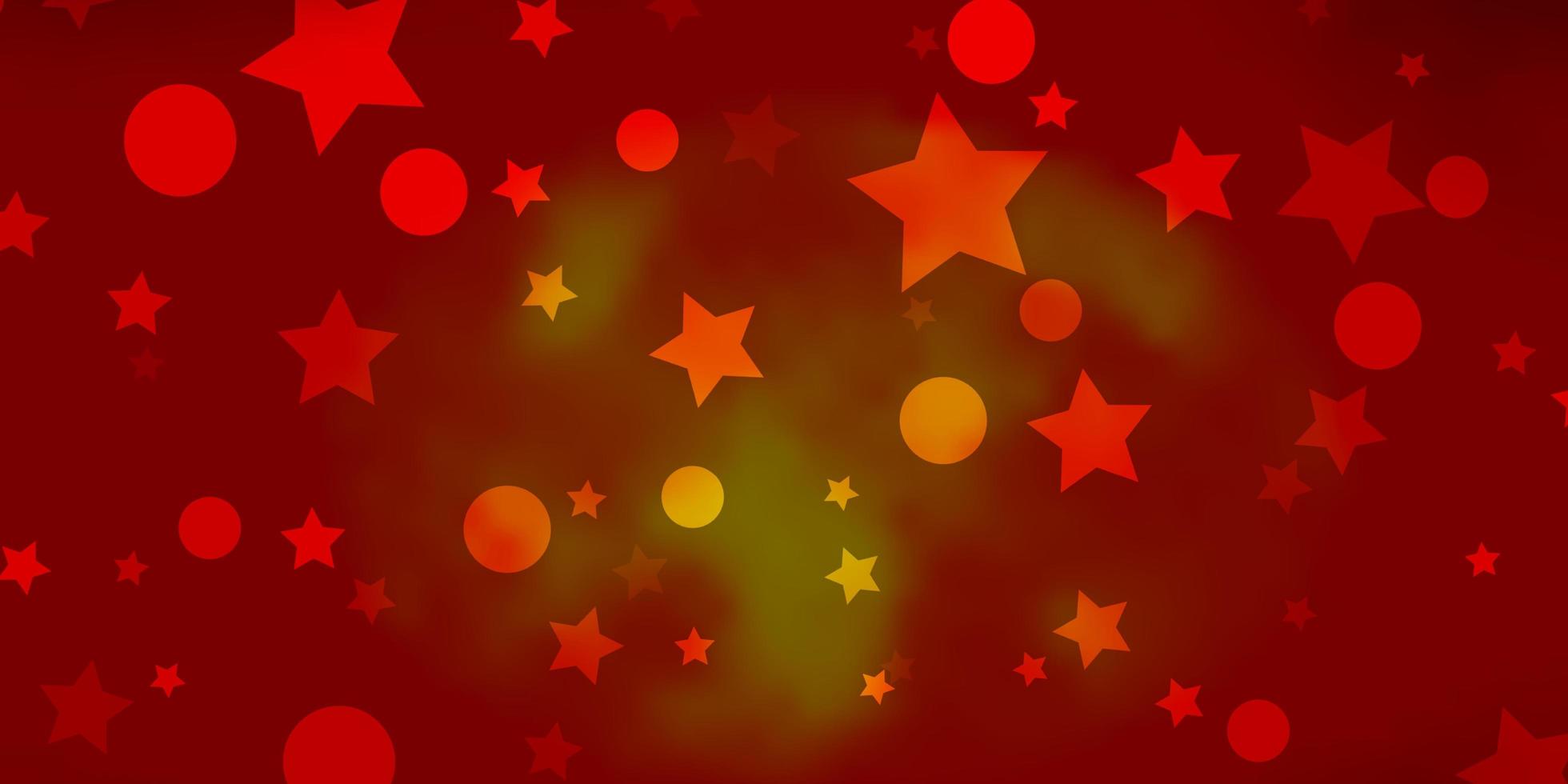 textura de vector naranja claro con círculos, estrellas.