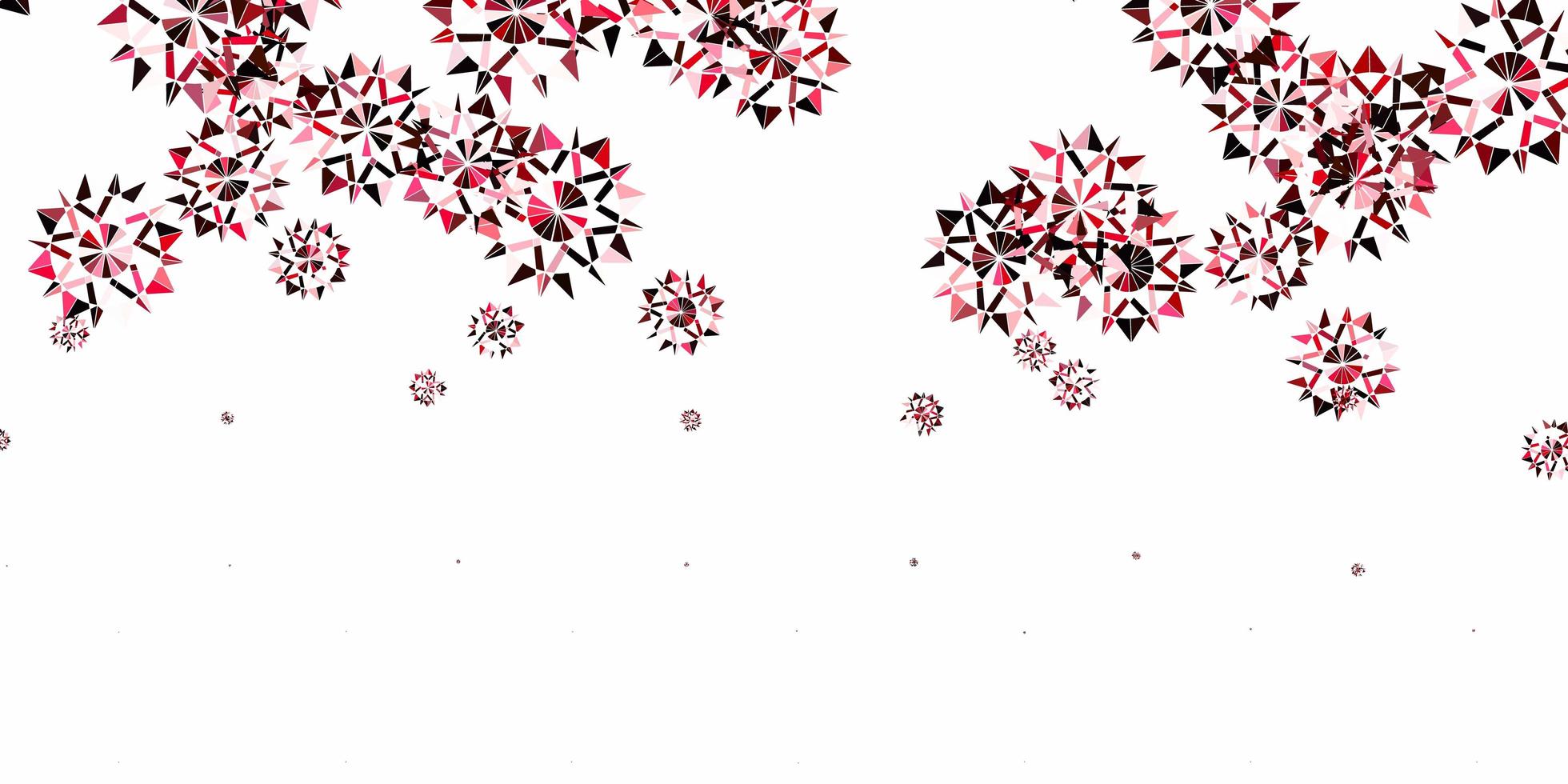 Fondo de vector rosa claro, rojo con copos de nieve de Navidad.