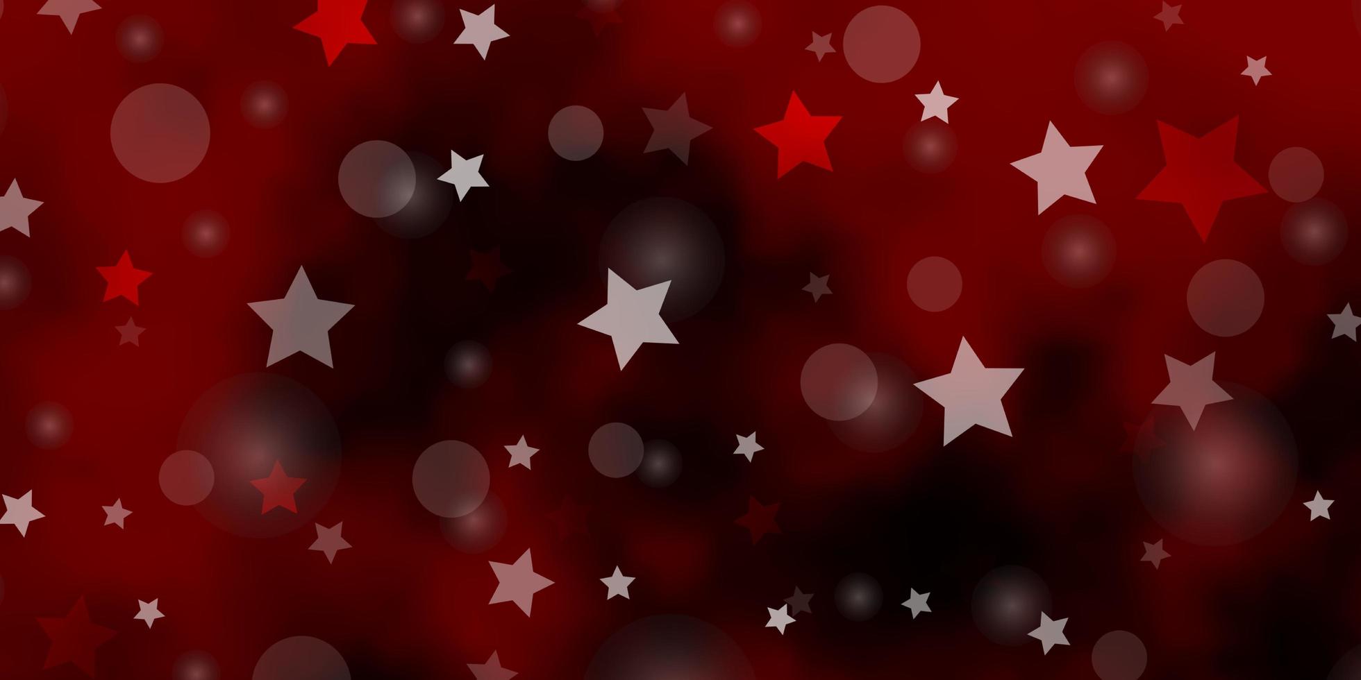 textura de vector rojo claro con círculos, estrellas.