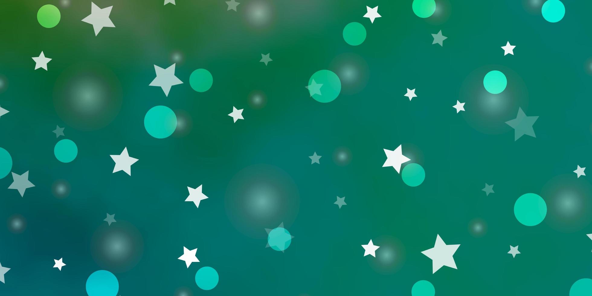 Telón de fondo de vector verde claro con círculos, estrellas.