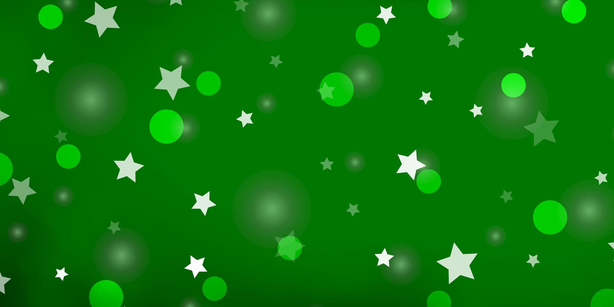 plantilla de vector verde claro con círculos, estrellas.