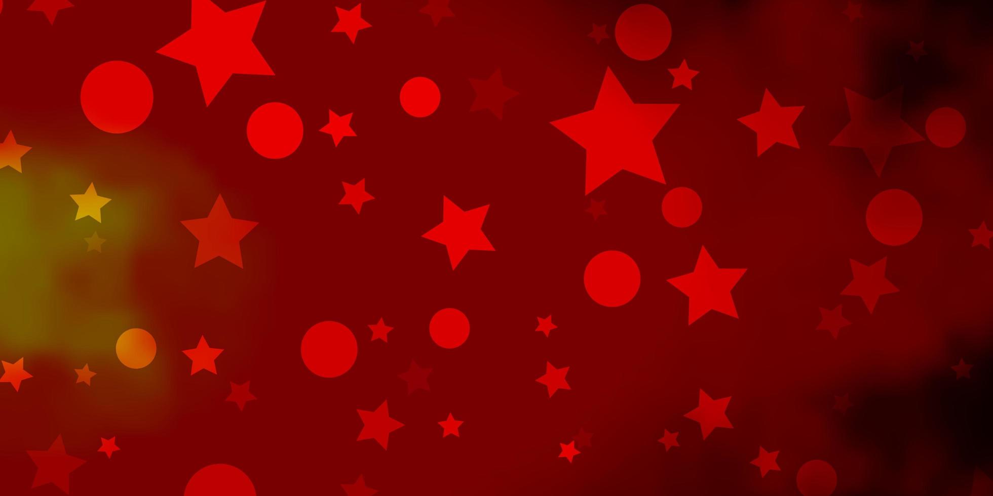 Dark Red, Yellow vector background with circles, stars.