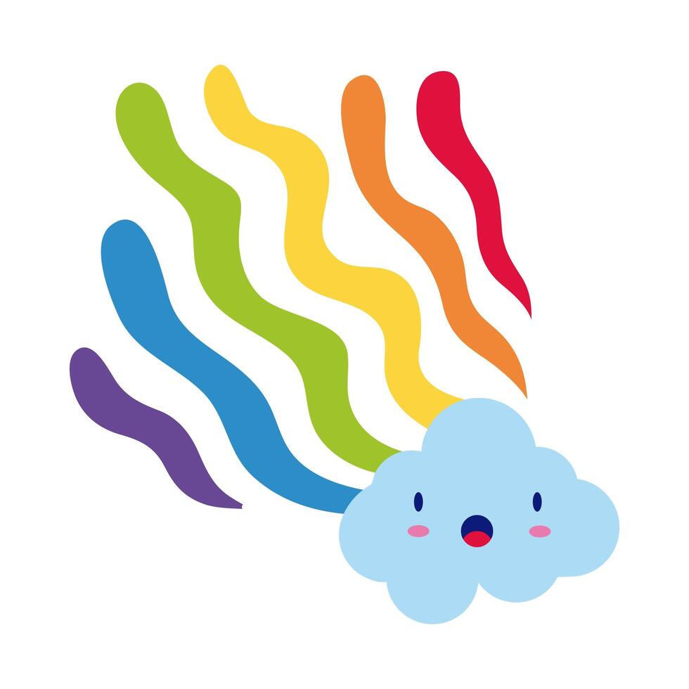 cloud with rainbow trail, kawaii comic character flat style vector