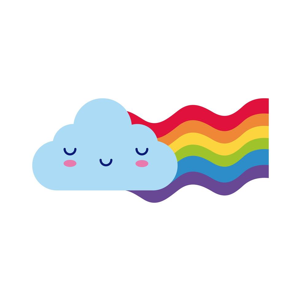 lindo, arco iris, nube, kawaii, estilo, plano, icono vector