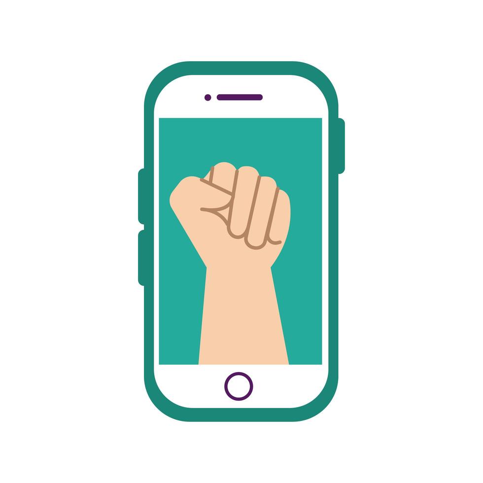 protest fist gesture on smartphone flat style icon vector