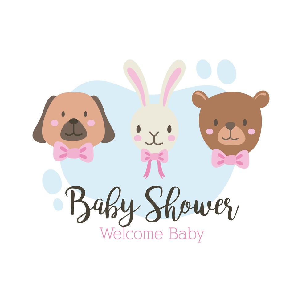 baby shower lettering with little animals hand draw style vector