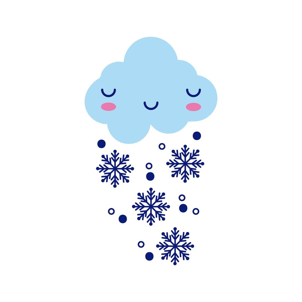 cloud with snowflakes, kawaii comic character flat style vector
