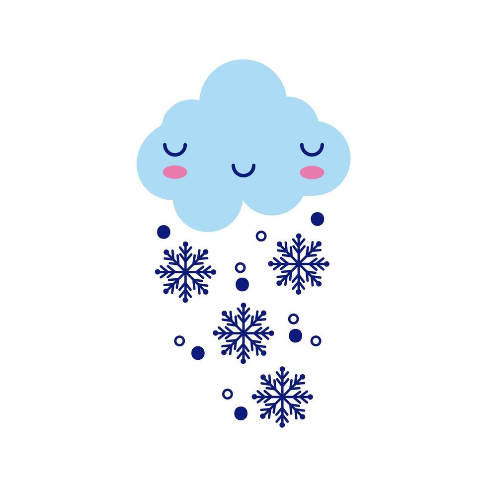 cloud with snowflakes, kawaii comic character flat style vector