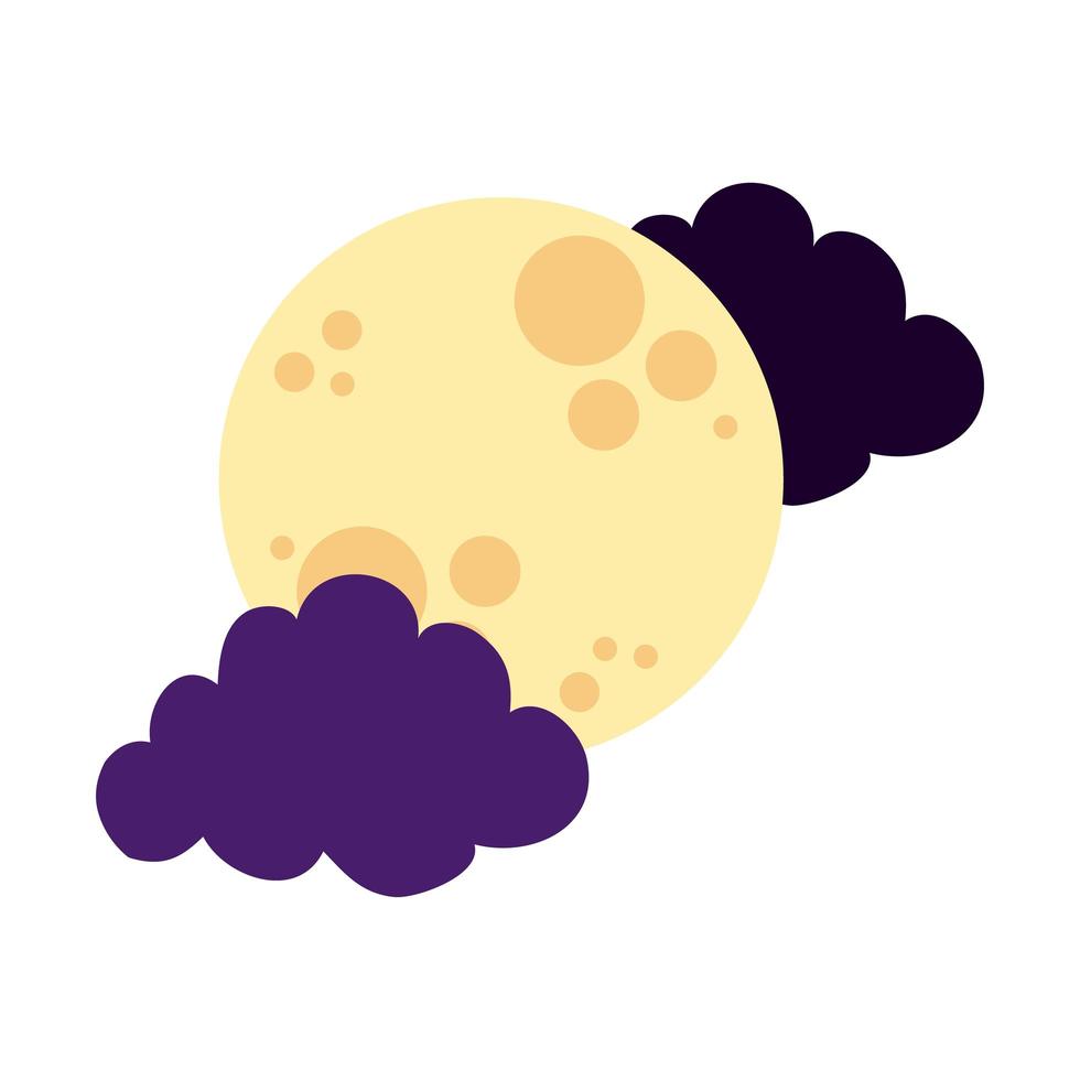 icono de estilo plano de luna y nubes vector