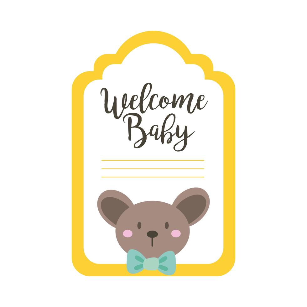 baby shower card with koala and welcome baby lettering, hand draw style vector