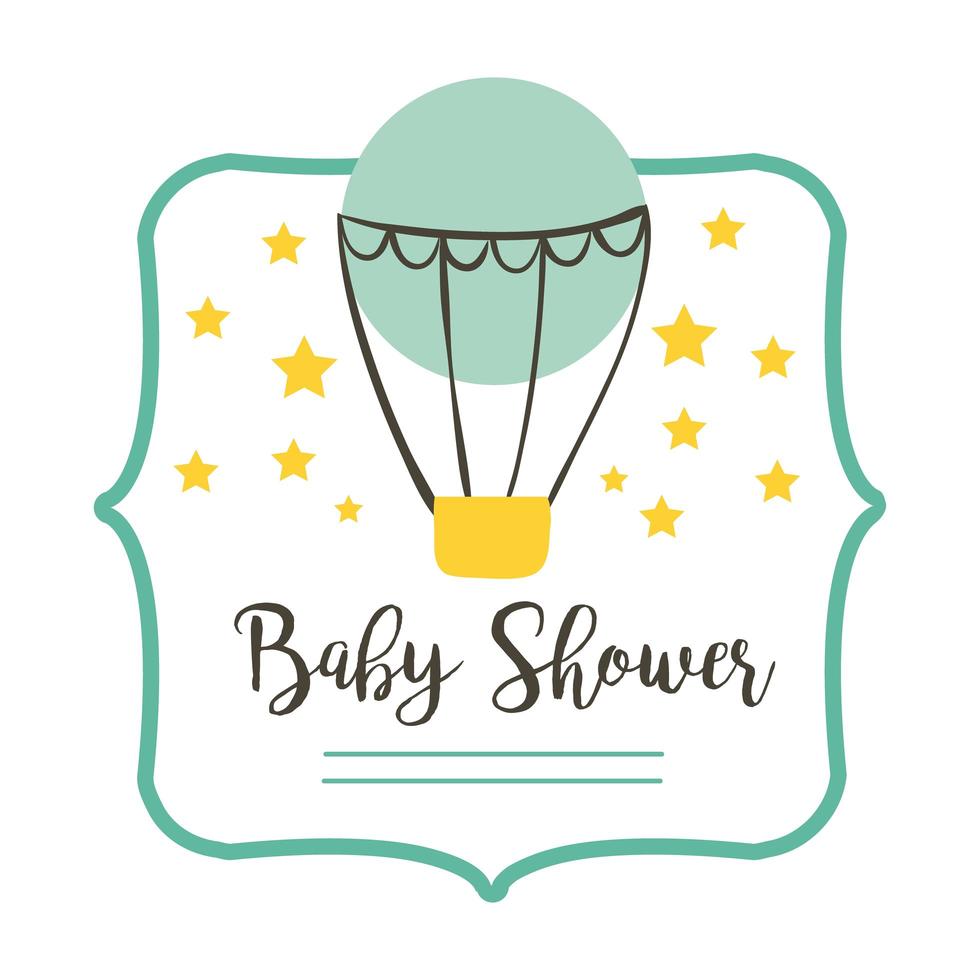 baby shower lettering with hot air balloon, hand draw style icon vector