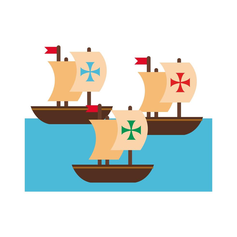 barcos de carabelas para el día de colón estilo plano vector