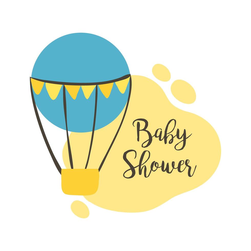 baby shower lettering with hot air balloon, hand draw style vector