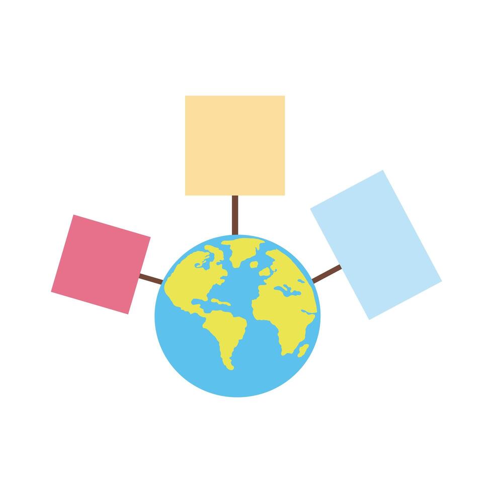 world planet with protest banners flat style icon vector