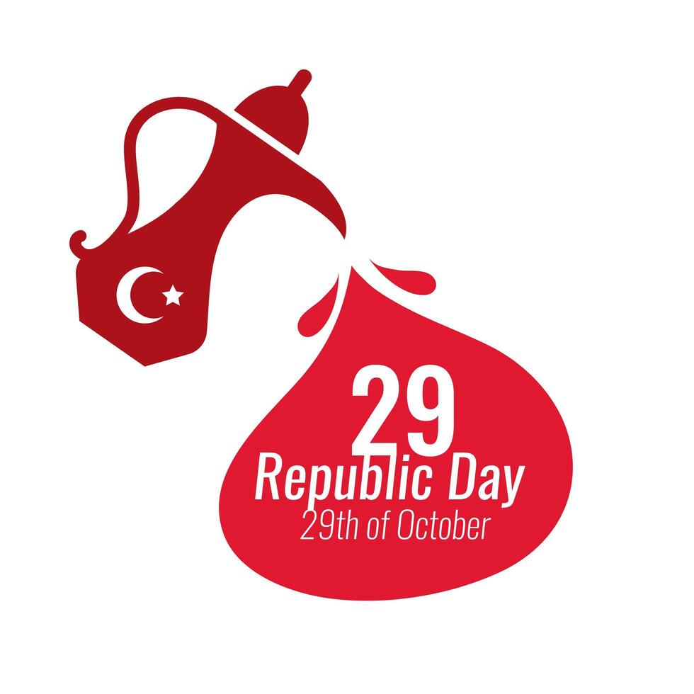 Turkey Republic Day with 29 number in teapot flat style vector