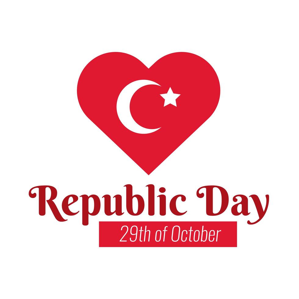 Turkey Republic Day with lettering and heart flat style vector