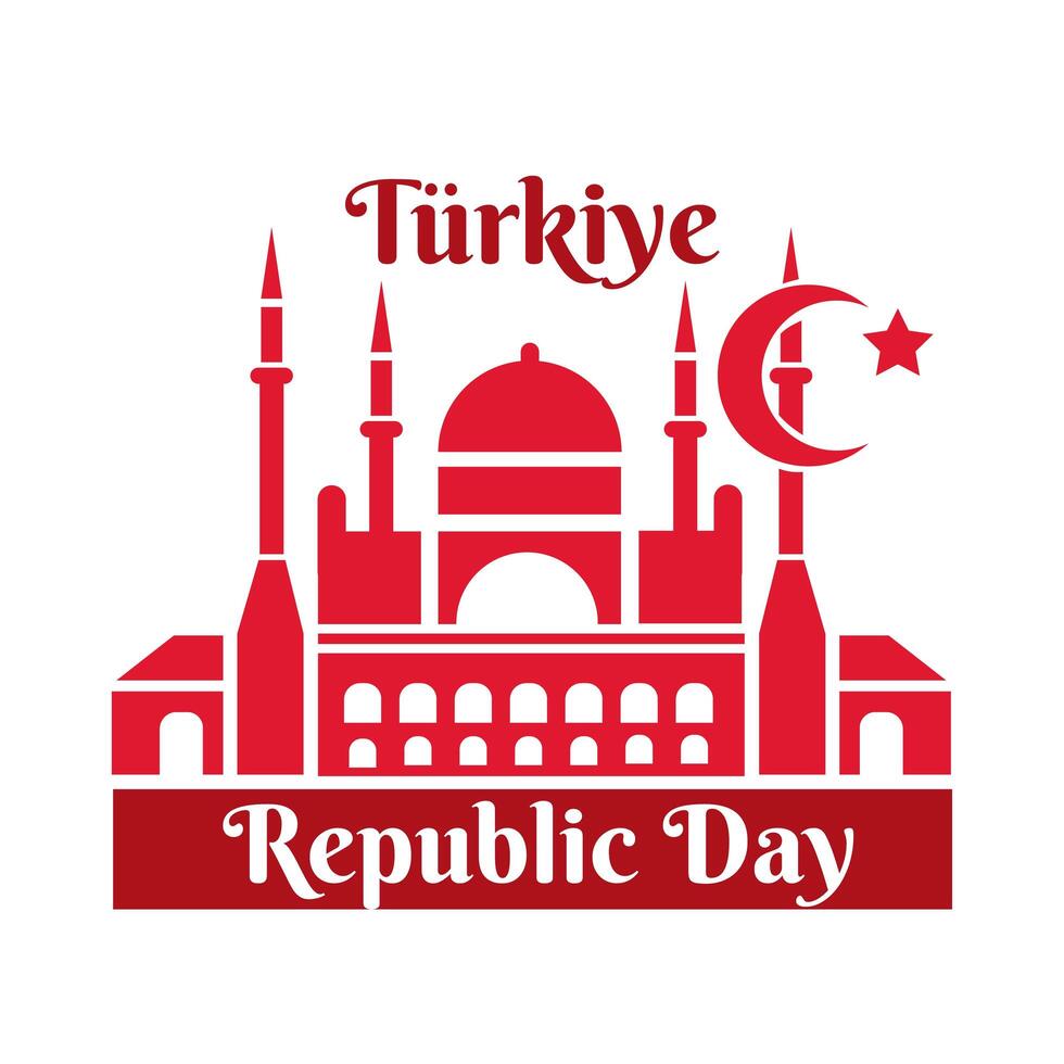 Turkey Republic Day with blue mosque monument flat style vector