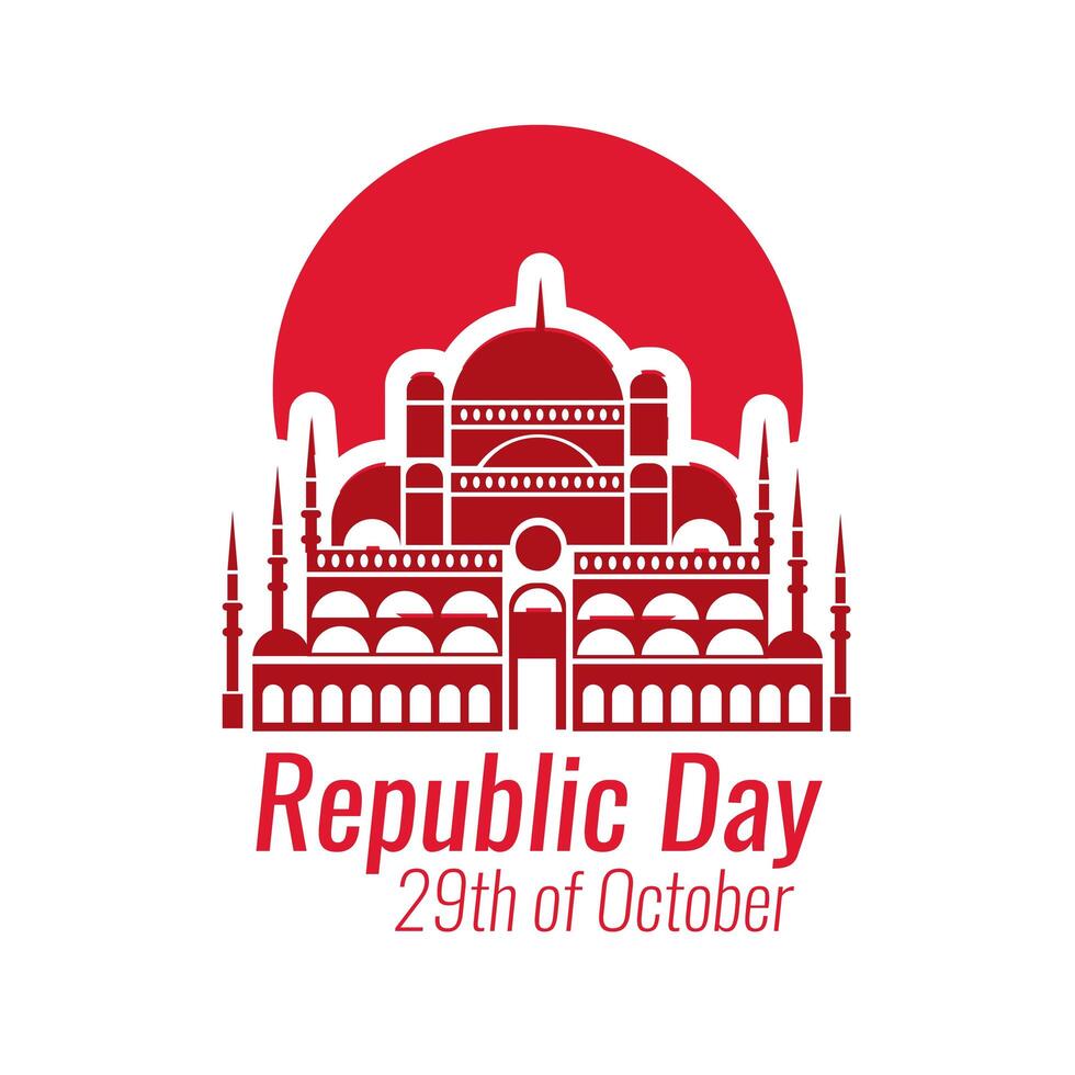 Turkey Republic Day with blue mosque front flat style vector