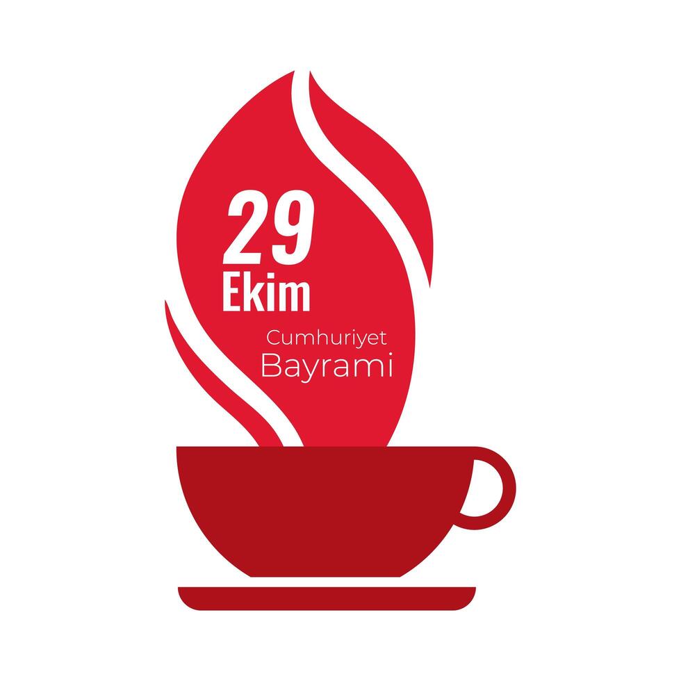 Turkey Republic Day with 29 number in teacup steam flat style vector