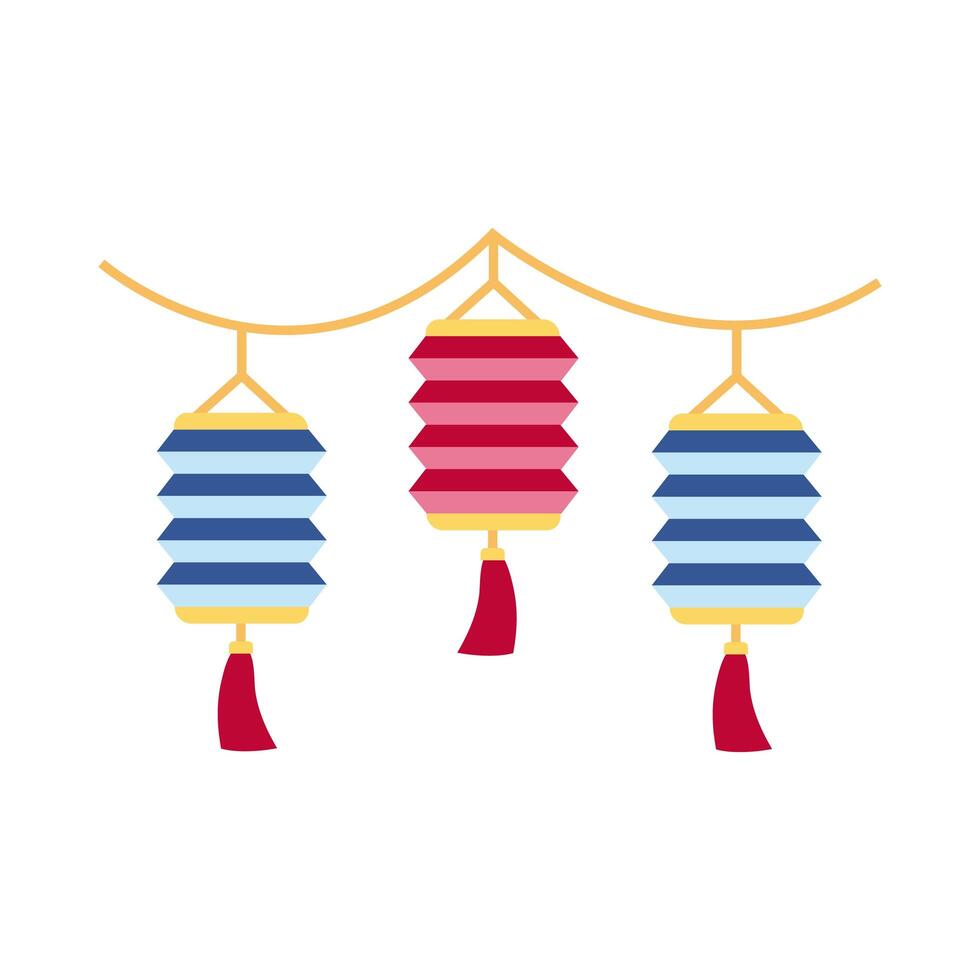 mid autumn hanging lamps flat style vector
