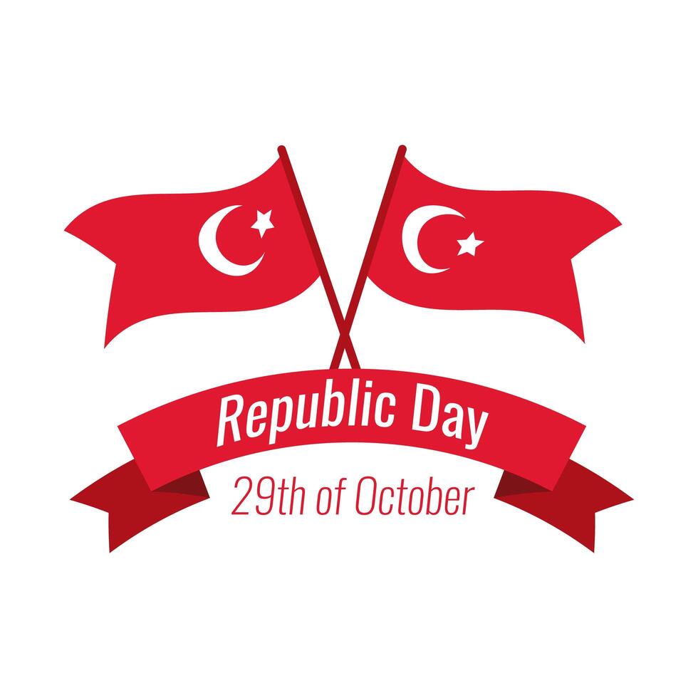 Turkey Republic Day with lettering and turkey flags flat style vector