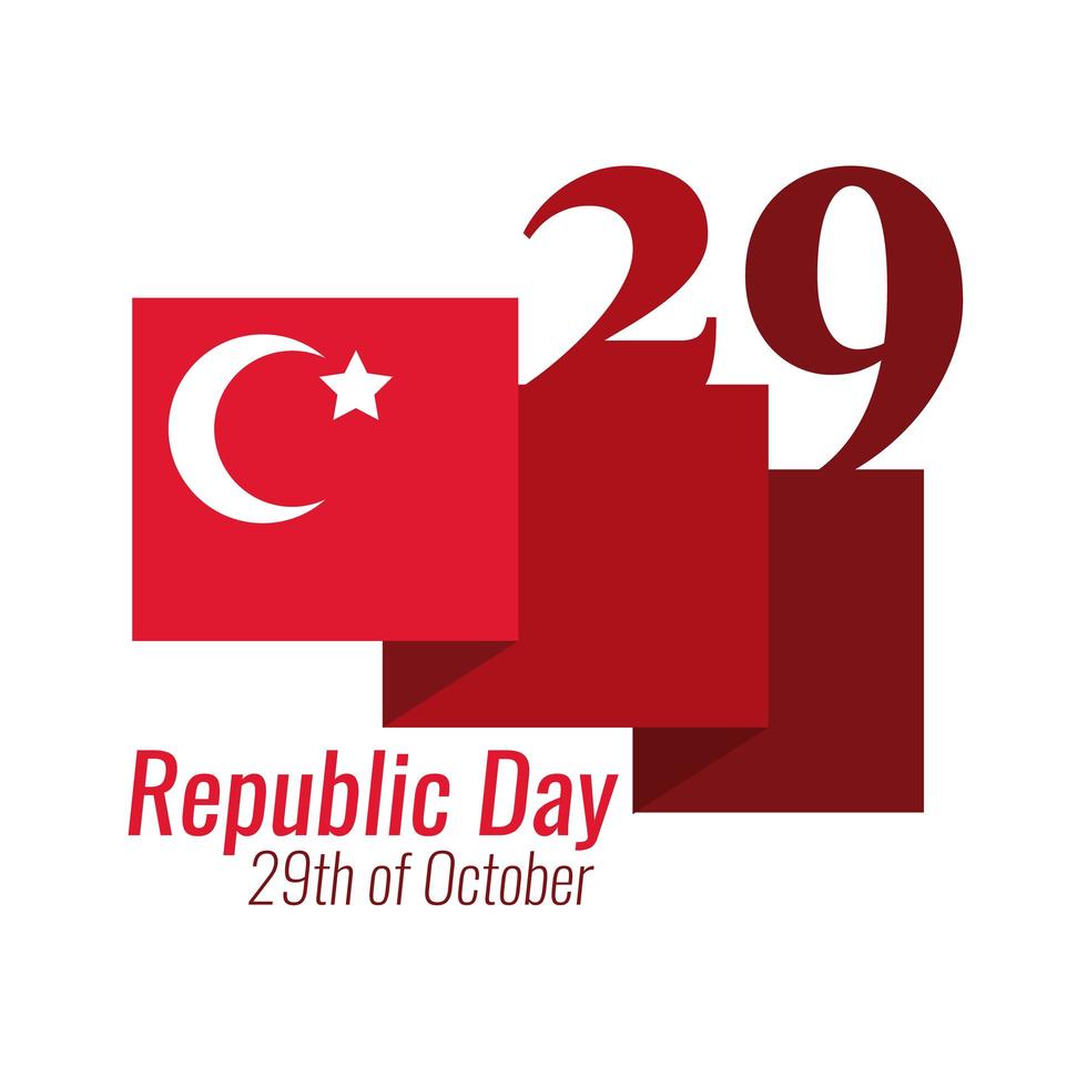 día de la república de turquía con estilo plano de bandera de turquía ondeando vector