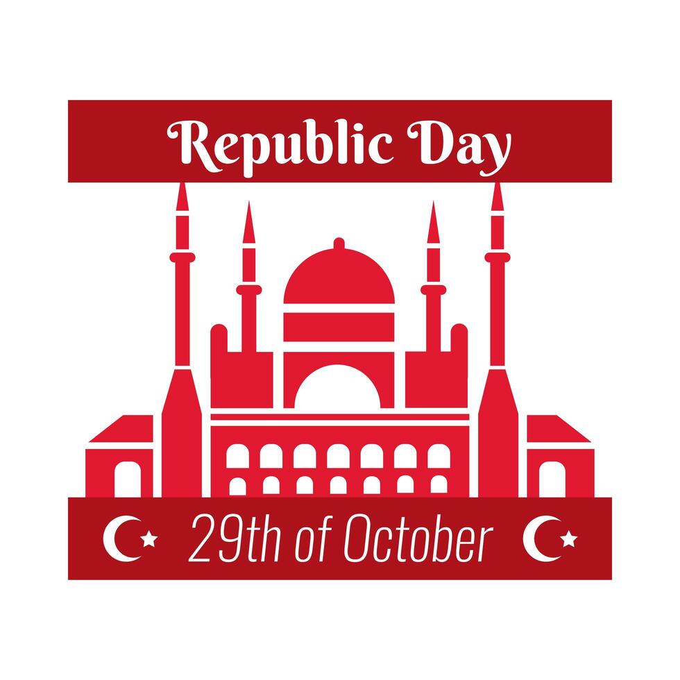 Turkey Republic Day with blue mosque facade flat style vector
