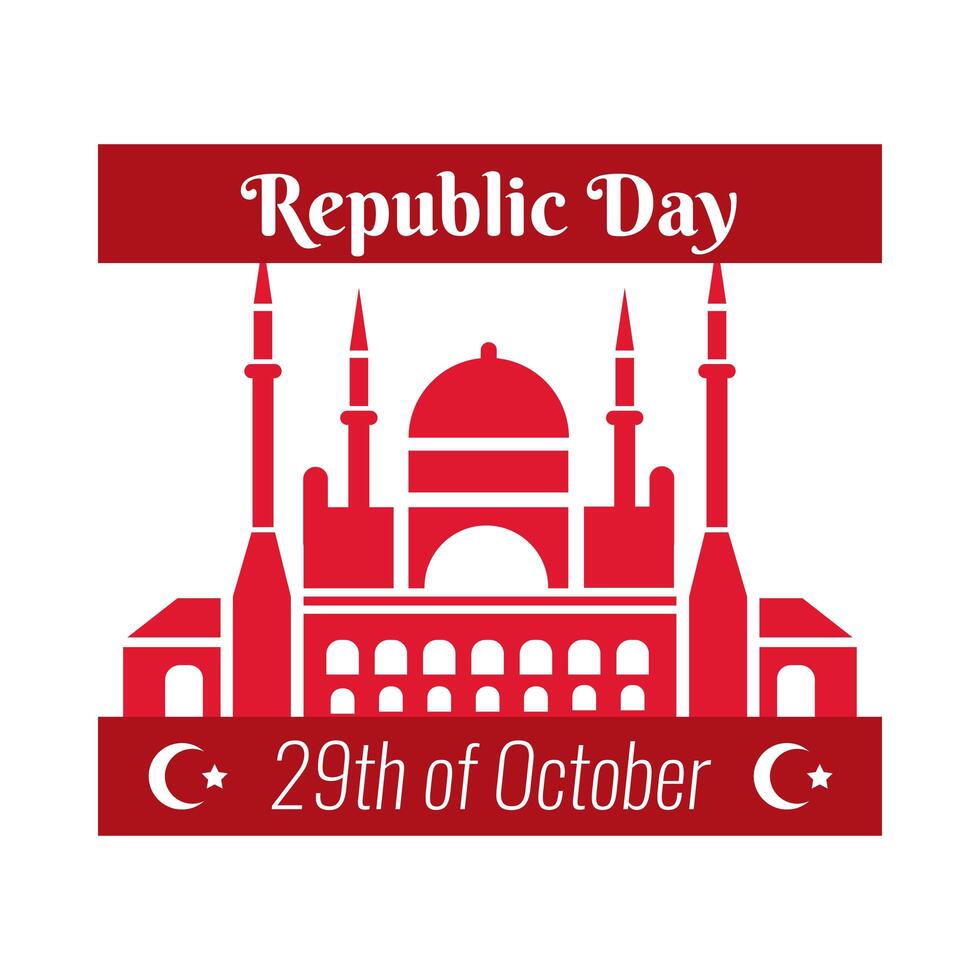 día de la república de turquía con estilo plano de fachada de mezquita azul vector