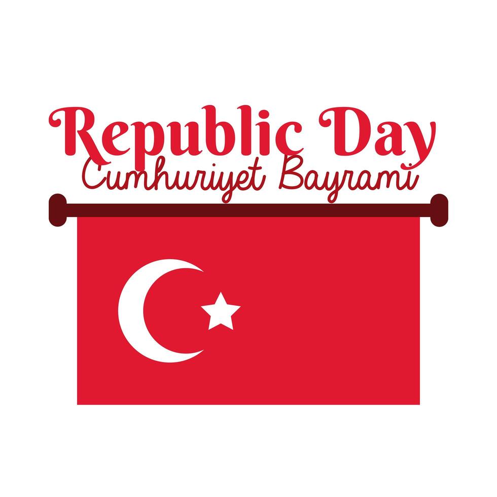 día de la república de turquía con bandera de turquía colgante estilo plano vector