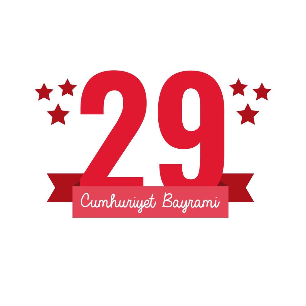 Turkey Republic Day with 29 number in ribbon frame flat style vector