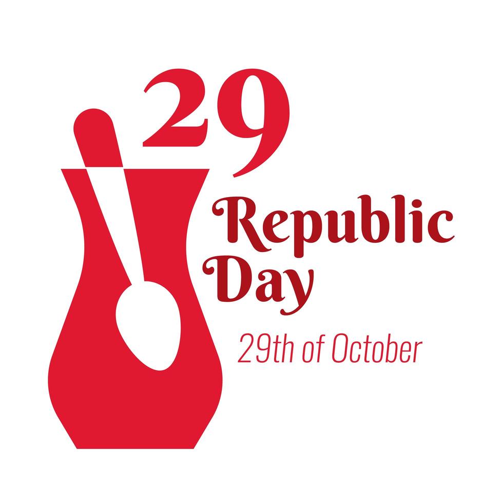 Turkey Republic Day with 29 number in teapot and spoon flat style vector