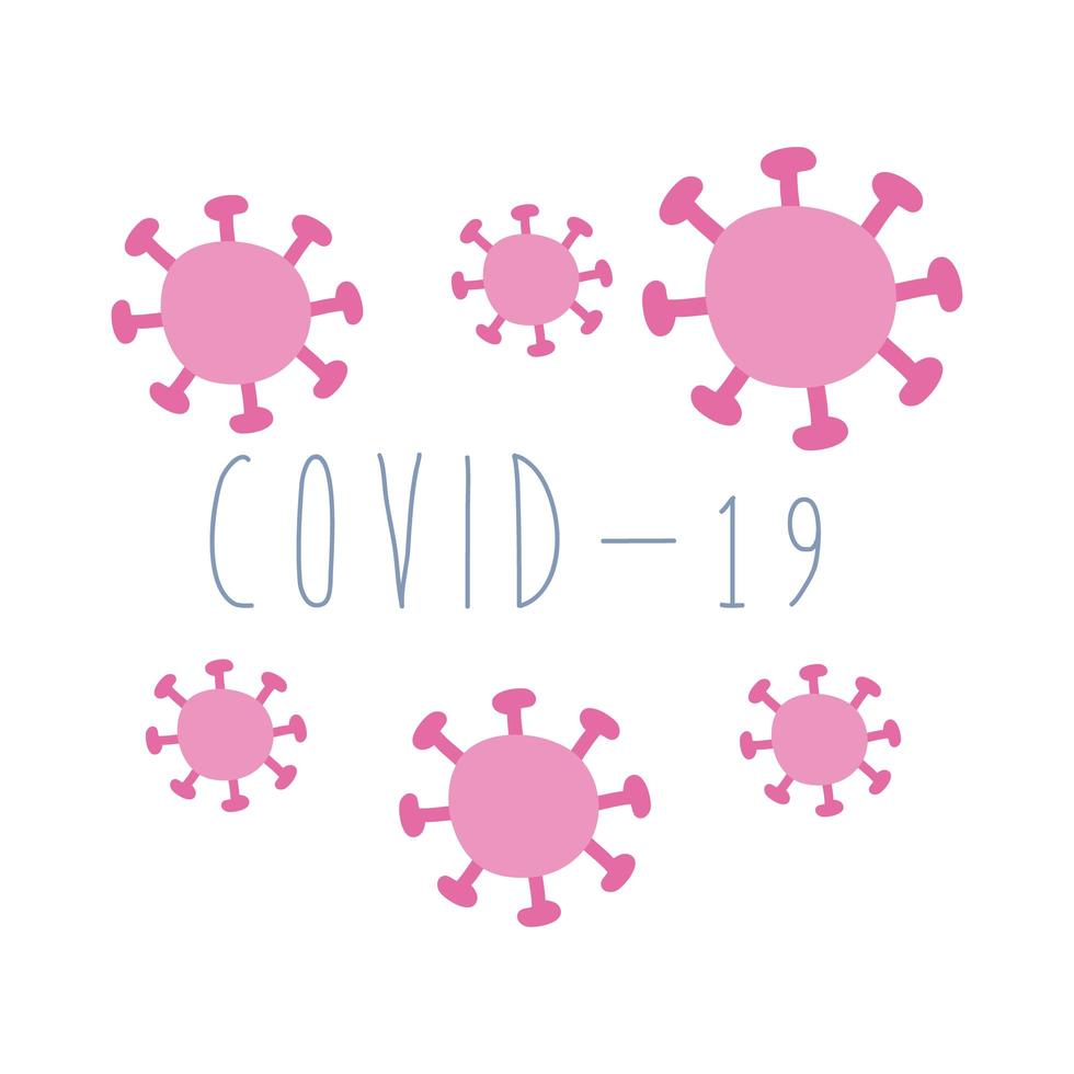 Letras de campaña covid19 con diseño de ilustración de vector de estilo plano de partículas