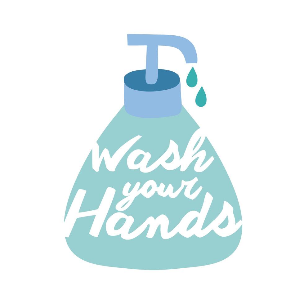 wash your hands campaign lettering with bottle soap flat style vector