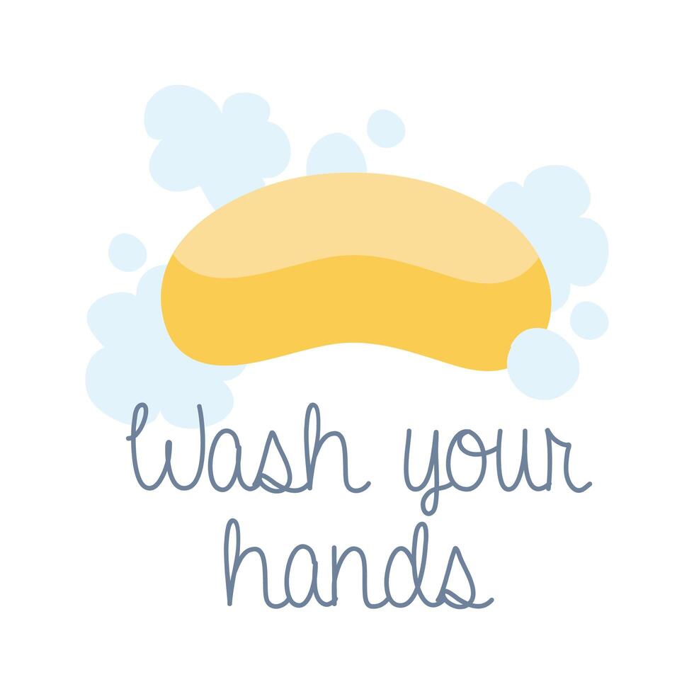 wash your hands campaign lettering with soap bar flat style vector