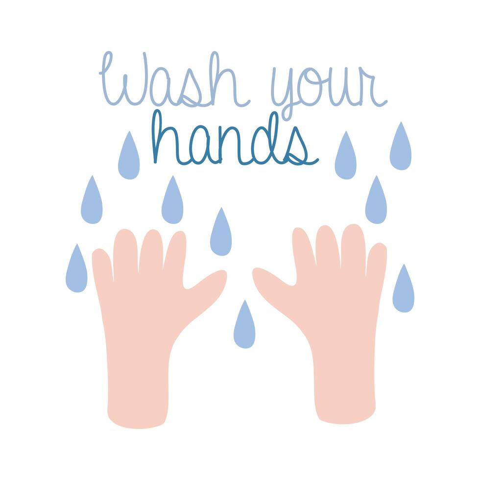 wash your hands campaign lettering with water flat style vector