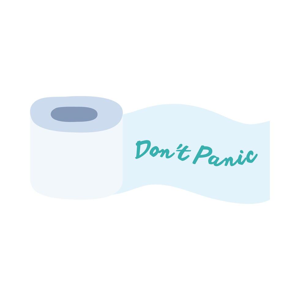 don't panic lettering with toilet paper roll flat style illustration design vector