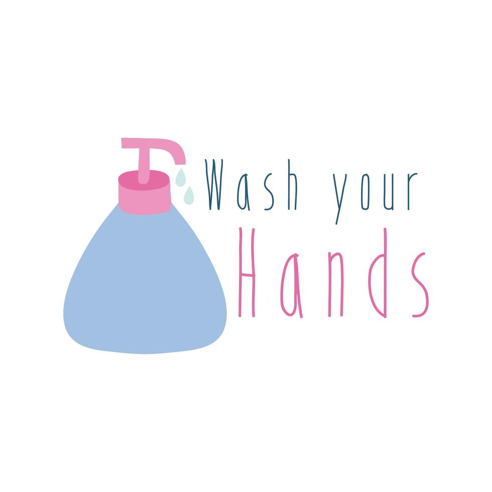 wash your hands campaign lettering with bottle soap flat style vector